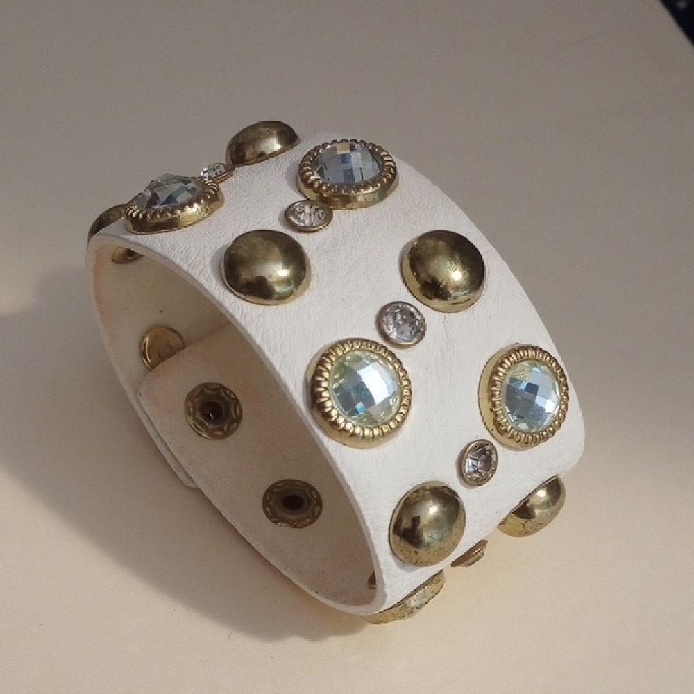 White and Gold Crystal Studded Bracelet
